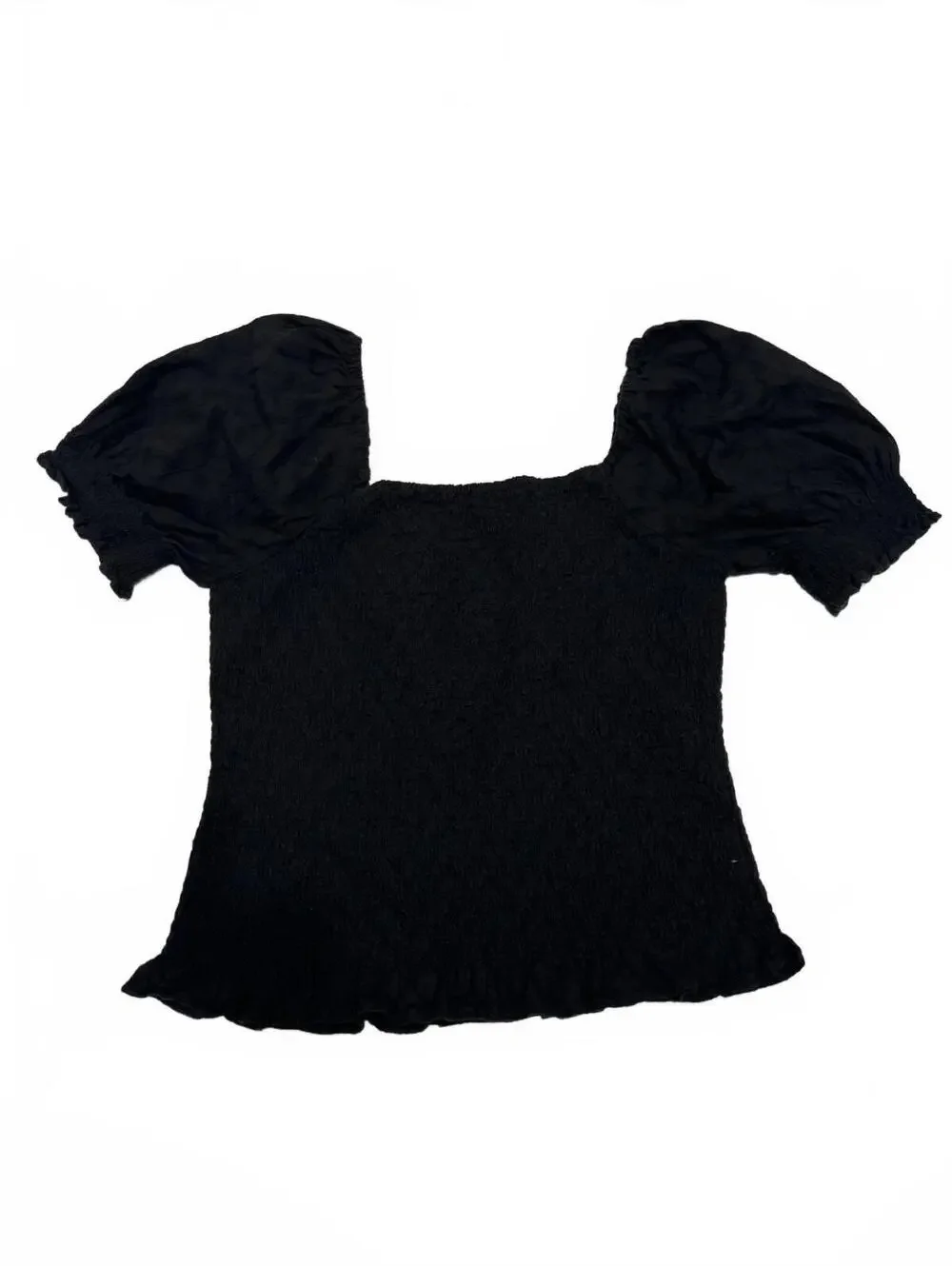 Madewell Lucie Puff-Sleeve Smocked Bodice Top Black Small